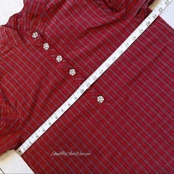 J.Crew red plaid jeweled button popover shirt @shop@iamwarrior - Picture 8 of 12